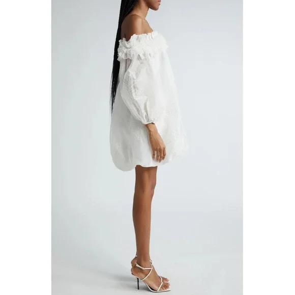 Cinq à Sept Women Nava Floral Embroidery Off the Shoulder Minidress Ivory Size 6